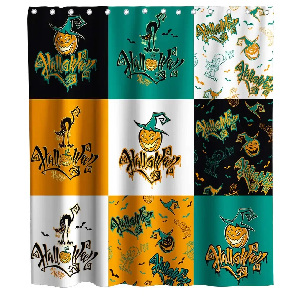 Halloween Decor Pumpkin Shower Curtain Nightmare Before Christmas Theme Fabric Bathroom Decorative