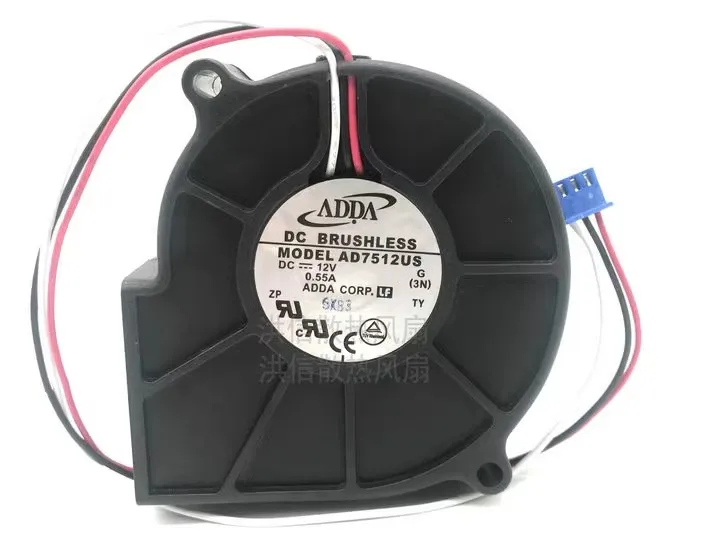 Free shipping brand new original suitable for ADDA 7530 AD7512US DC12V 0.55A 3-wire turbo blower fan