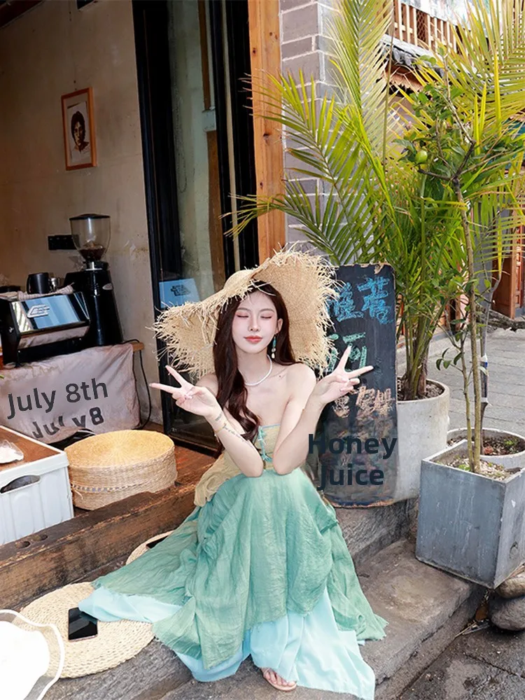 

Elegant Vacation Style Off-Shoulder Top And Asymmetrical Skirt Two-Piece Set Women's Summer Fashion round Neck Short Sleeve