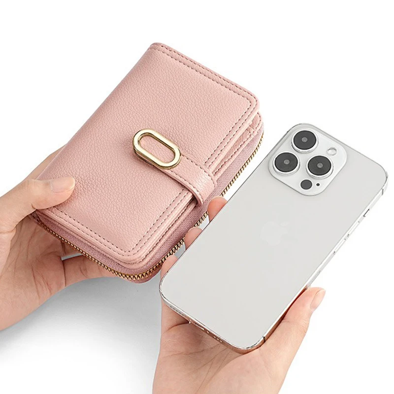 محفظة نسائية مع جيب للعملات المعدنية بسحاب محافظ من جلد البولي يوريثان للنساء محافظ بنمط ليتشي وحقائب يد وحقائب نقود Simole Billfold #5