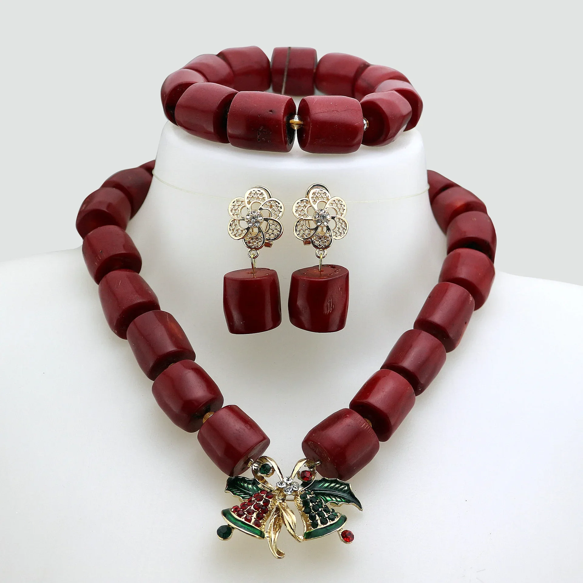 Coral Beads Nigerian Jewelry Set African Beads for Traditional Marriage Women Weddings Necklace Statement Bracelet Earrings Gift
