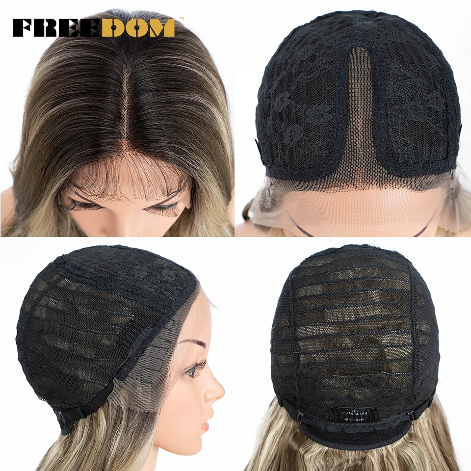 FREEDOM Synthetic Lace Front Wigs For Women Long Body Wave Lace Wig With Baby Hair Ombre Brown White Cosplay Wigs Heat Resistant