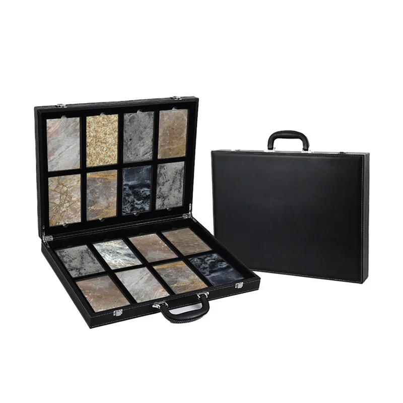 SPEEDONE Factory Direct Supply Quartz Stone Sample Box Black PU Marble Display Box Balcony Cabinet Color Cards Hot Stamping Gift