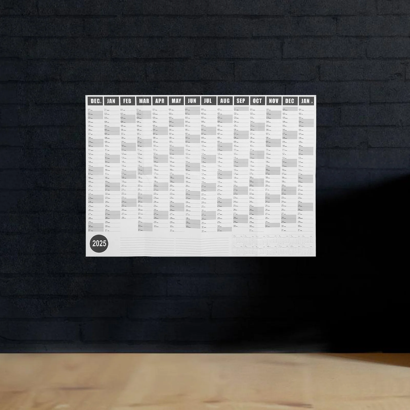 

1 комплект, ежегодный календарь на 2025 год, простой дизайн, легкий, прочный, для дома, офиса, общежития, декоративное планирование расписания