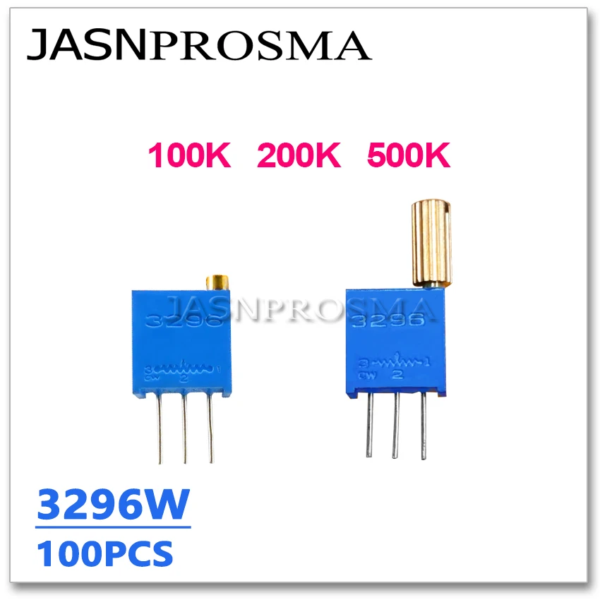 

JASNPROSMA 100PCS 3296W 100K 200K 500K 104 204 504 OHM Long handle trimpot Trimmer resistor 3296W-1-104LF Potentiometer