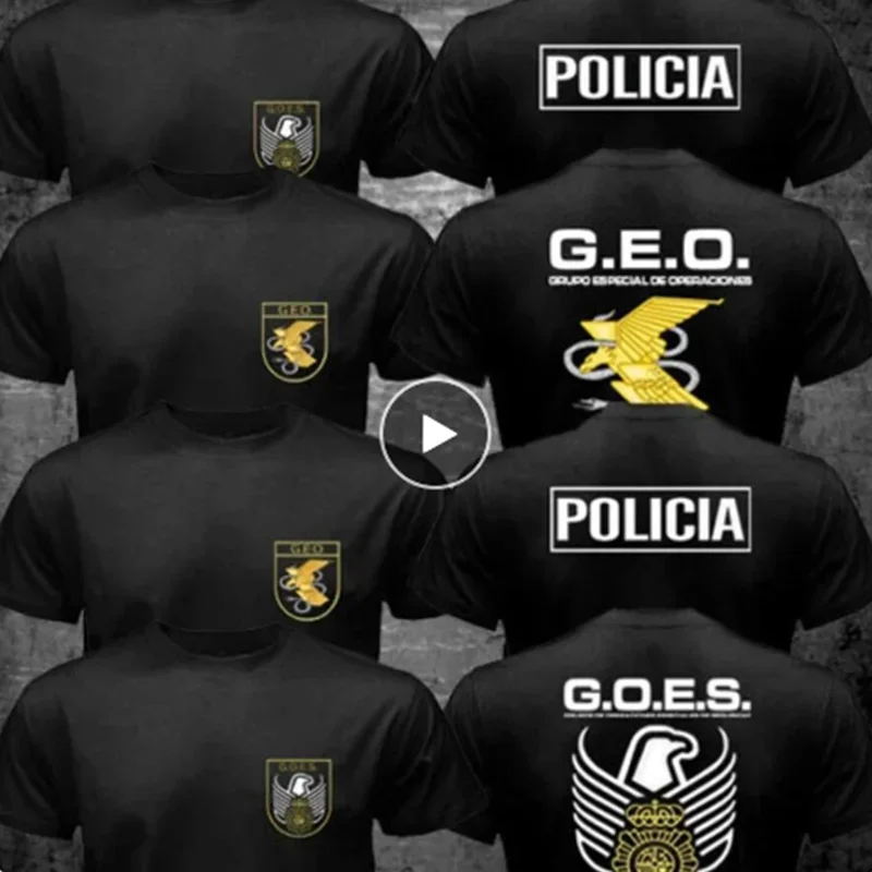 اسبانيا القوات الخاصة الوطنية SWAT GEO يذهب شعار Espana Policia الرجال تي شيرت قصير الأكمام عادية 100% القطن س الرقبة تي شيرت Camisa