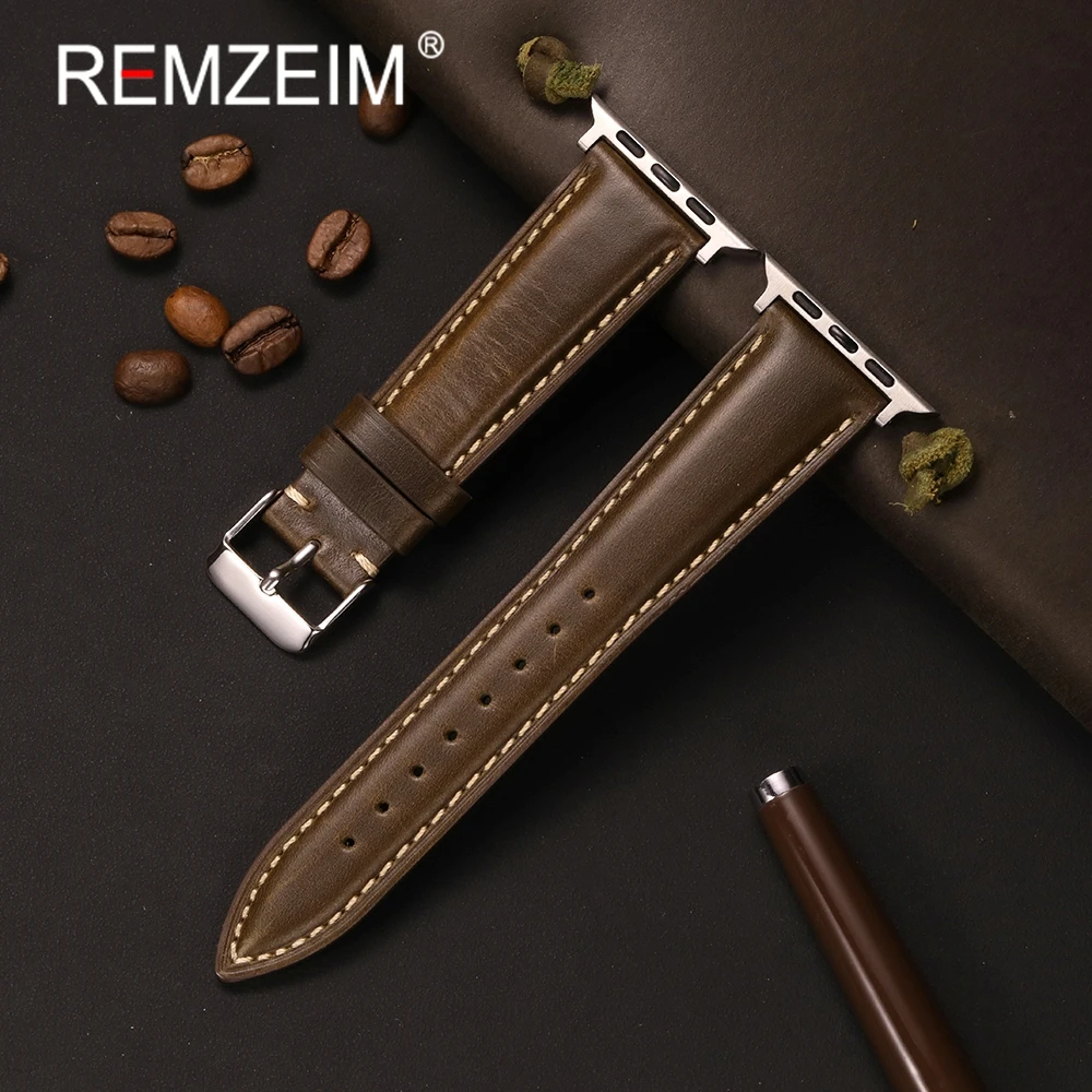 Ремешок из натуральной кожи для Apple Watch 38/40/41/42/44/45/46/49 мм, мужской браслет из воловьей кожи для iwatch 10 9 7 8 5 6 4 SE Ultra 3 2 1