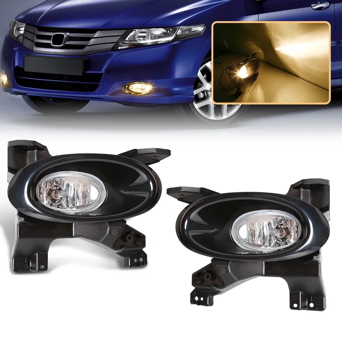 

Front Bumper Car Fog Lamp Assembly For Honda City Jazz 2009 2020 2021 Headlight Halogen Bulb Foglight With Wires 12V Accessories