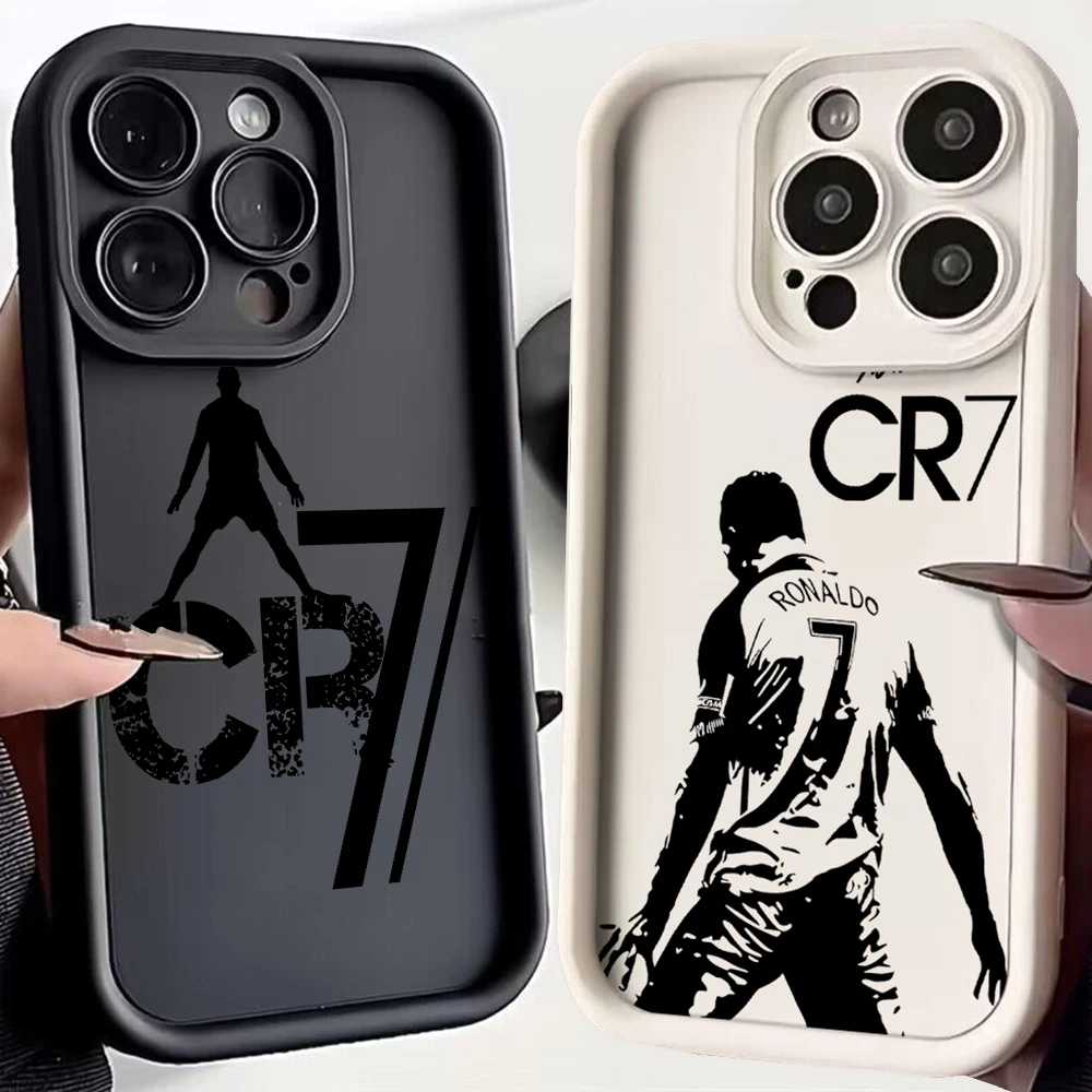 Mr Football C-cR7-R-Ronaldos Phone Case for IPhone 16 15 14 13 12 11 Pro Max Mini XR XS Plus Soft TPU Back Cover With Hand Strap