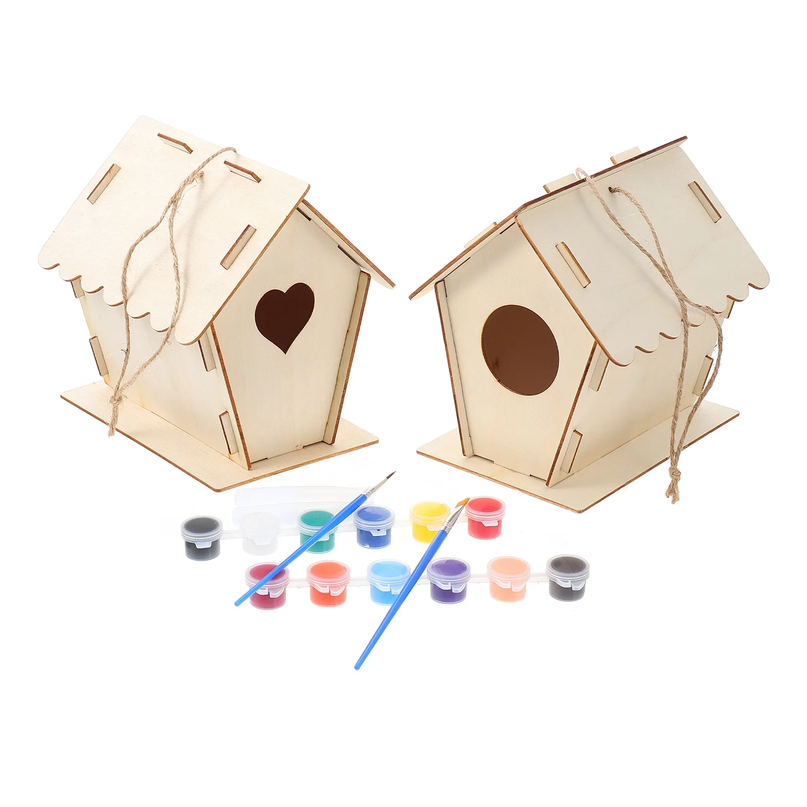 2Sets Holzpuzzle Vogelhaus DIY unvollendetes Handwerk für Kinder Malerei Graffiti Hausgarten Dekor Anhänger Weihnachtsbaumschmuck