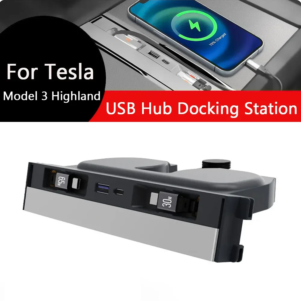 

Fast Charging USB Hub for Tesla 24-25 Model 3 Highland Cable Center Consoles Organizer Hub Docking Station Interior Accessories