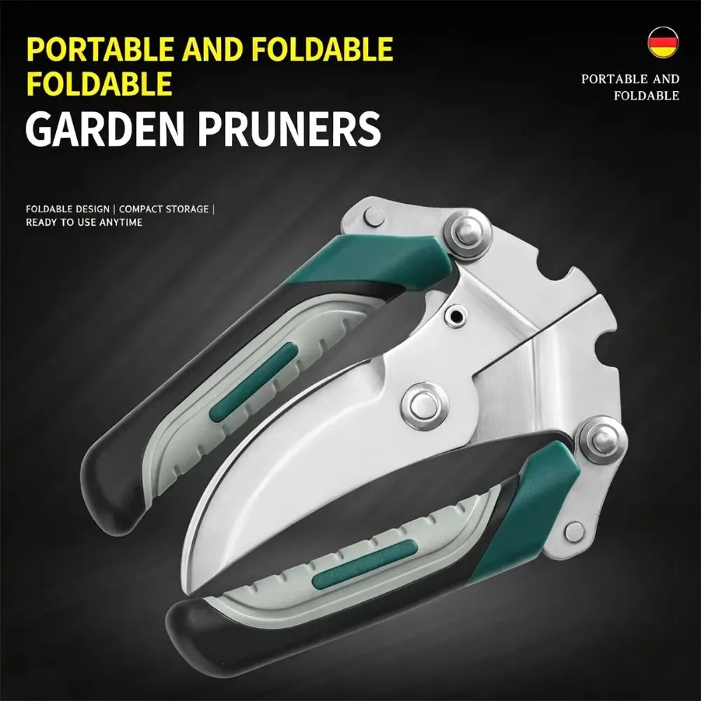 Stainless Steel Pruning Shears Foldable Non-Slip Handle Garden Scissors Safety Lock Labor Saving Branch Pruner Flower Trimming