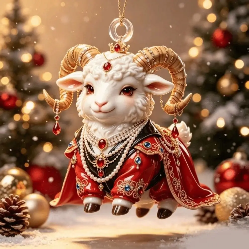 2D Flat Goat Hanging Ornament Acrylic Shining Animal Hanging Decoration Artificial Rhinestone Simulation Goat Pendant Bag Charms