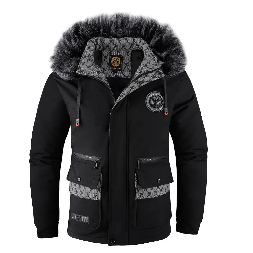 New Men Fashion Versatile Removable Hat Coats Outdoors Loose Comfort Keep Warm Parka Winter Fleece Thickening Solid Jacket Men