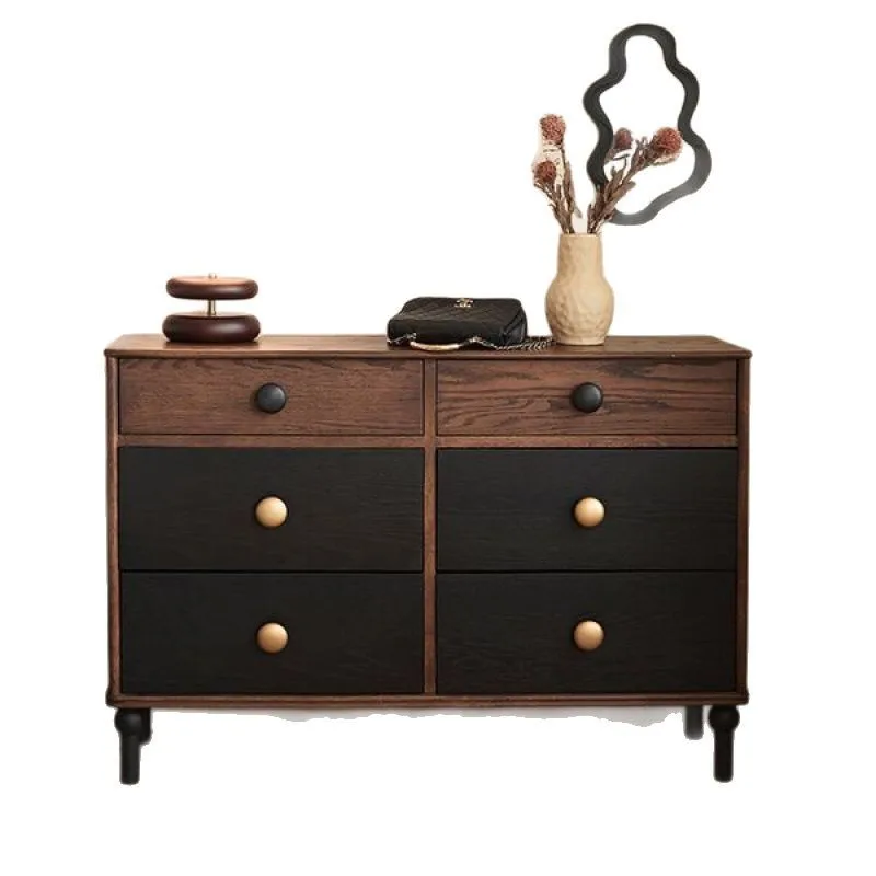 خزانة تخزين كلاسيكية لغرفة النوم وغرفة المعيشة من الخشب الصلب بستة صناديق