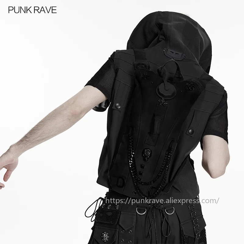 PUNK RAVE Men's Punk Nylon Oxford Outdoor Daily Use Backpack Retro Vibe Hardcore Texture Cosplay Accessories 2 Colors view 3