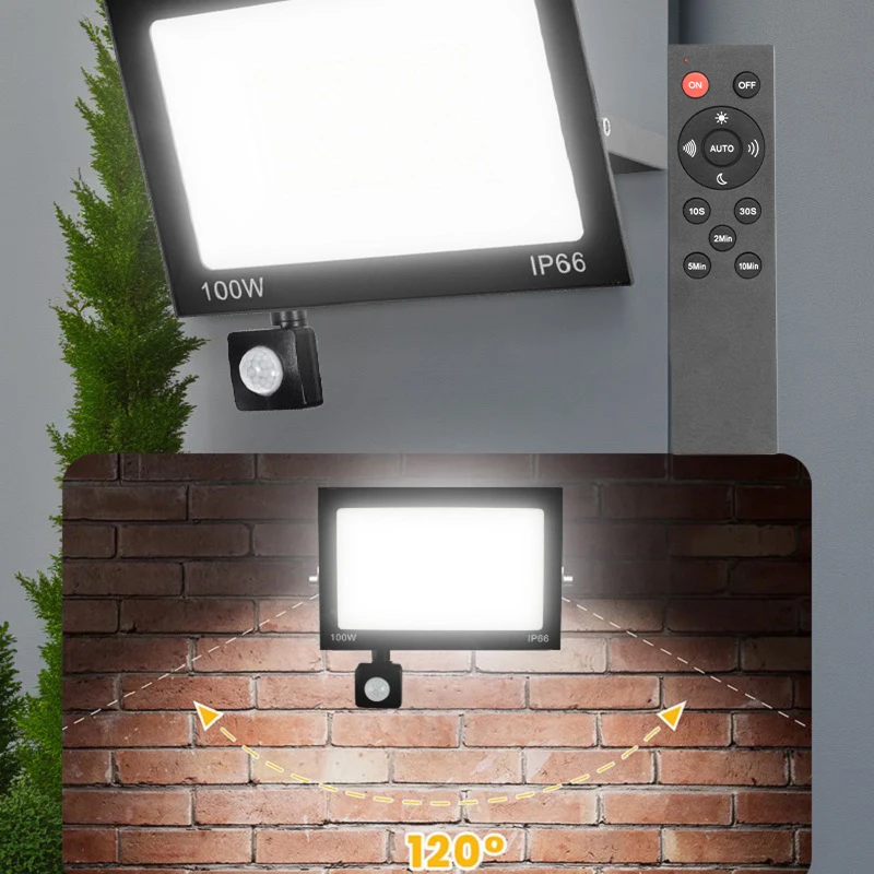PIR Motion Sensor LED Flood Light 10W/20W/30W/50W/100W 220V Remote Control Led Floodlight Reflector Waterproof Outdoor Lighting