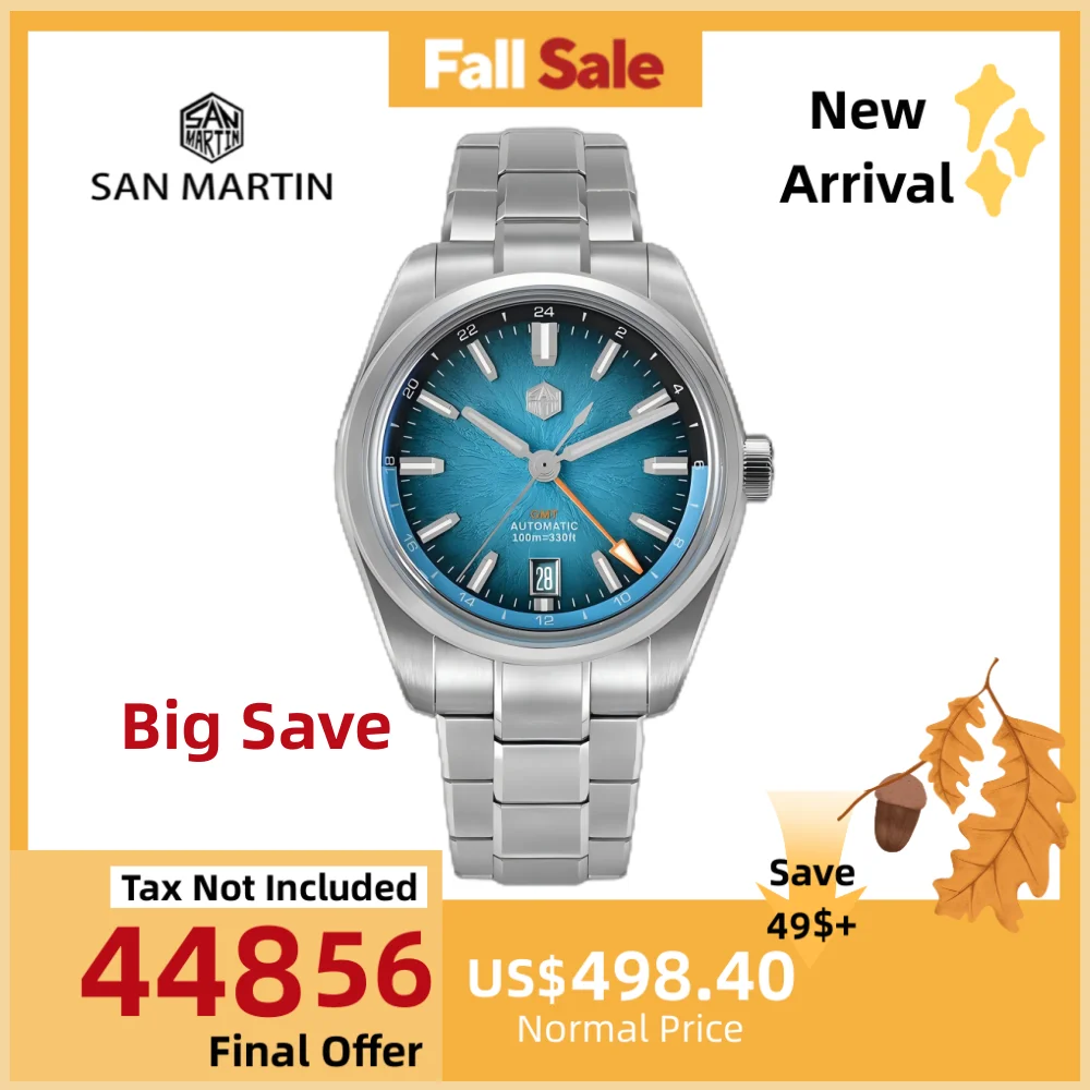 

San Martin 39 мм Miyota 9075 True GMT Часы Мужские Механические Автоматические Циферблаты JianZhan 6H Дата BGW-X1 Водонепроницаемые 10Bar Swim SN0144BGX