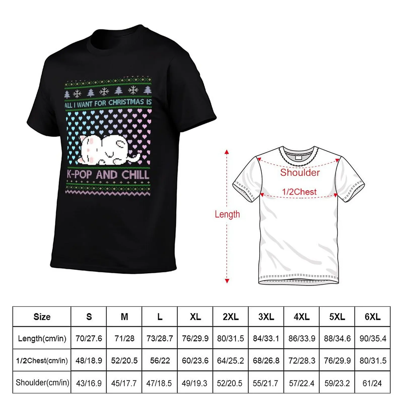 KPOP AND CHILL - SARANGHAE I LOVE YOU K-POP K-DRAMA Ugly Christmas Sweater with Cute KAWAII Cat Cats and Heart Hearts Pa T-Shirt