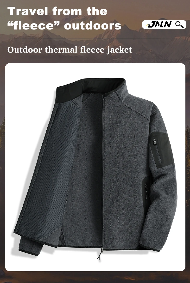 JNLN Herren Damen Winter-Fleecejacke, Outdoor, winddicht, Thermo-Fleece-Kleidung, Unisex, Wandern, Camping, Klettern, Sportmantel – Detail 2