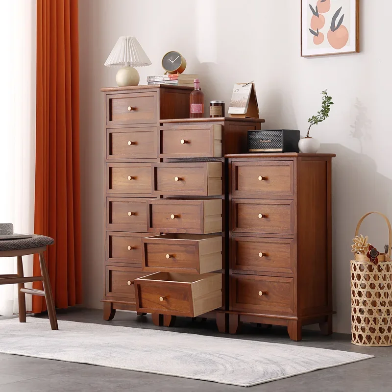 

Retro Solid Wood Drawers Chest High-capacity Living Room Multifunctional Cabinets Bedroom Bedside Furniture Dustproof Locker