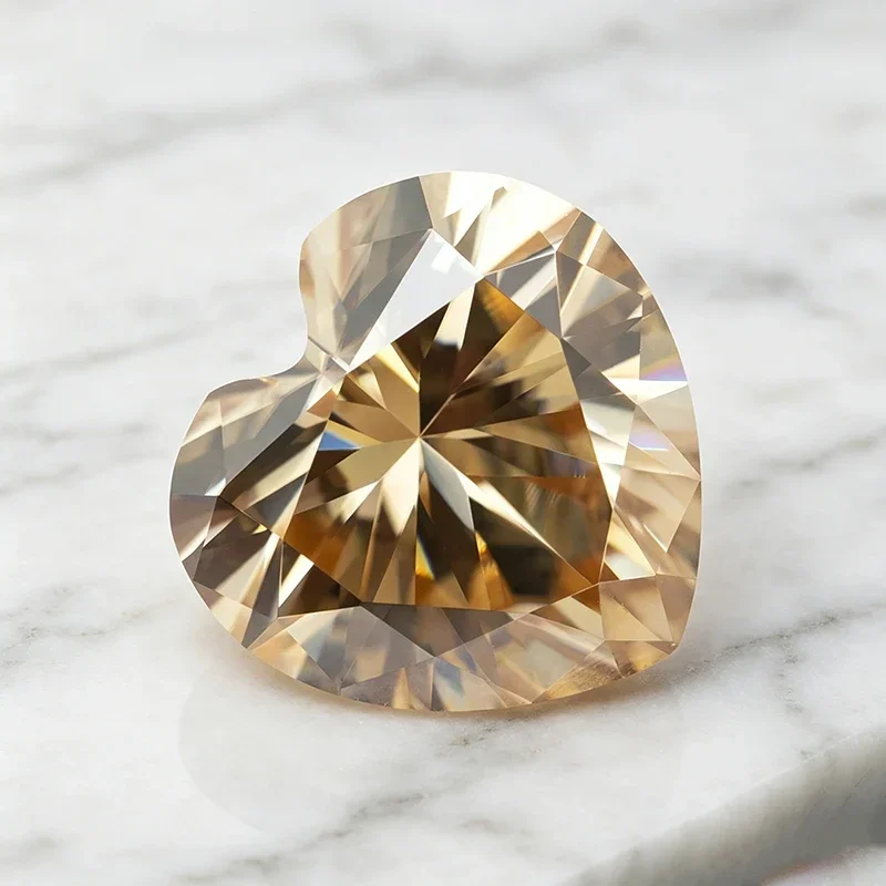 Moissanit-Stein Herzschliff Natürlicher Champagner-Edelstein für Schmuckherstellung, Besteht Diamanttester-Test, mit Zertifikat – Detail 2