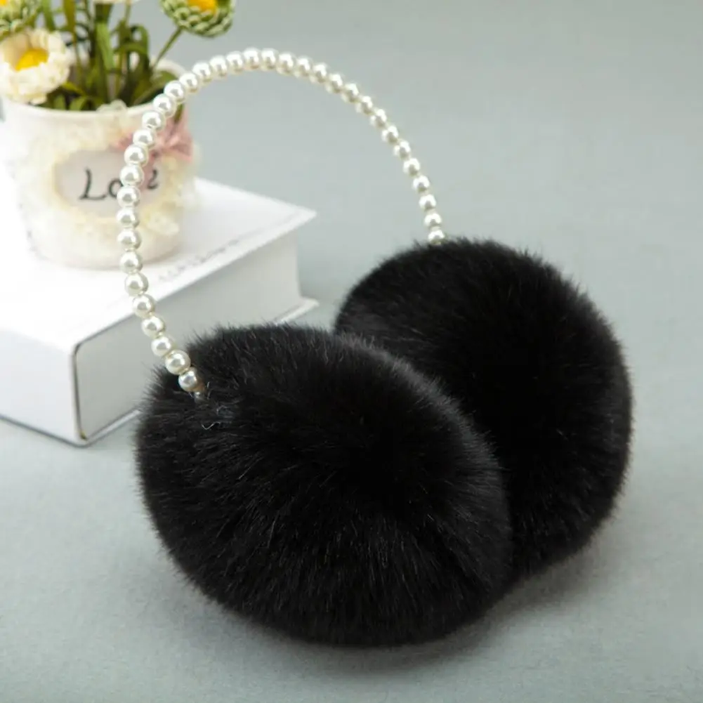 Korean Fashion Pearl Earmuffs Japanese Sweet Girls Imitation Rabbit Plush Ear Muff Warmers Autumn And Winter Plush Earmuff