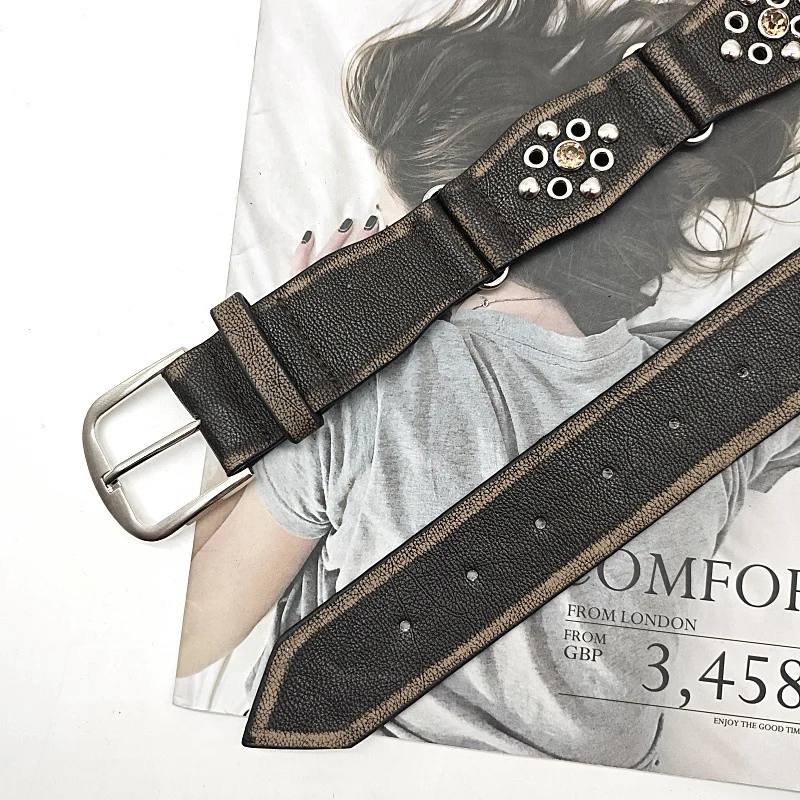2025 Design Vinage PU Leather Waist Belts for Women Irregular Hole Rivet Studded Y2K Jeans Straps Bohemian Ceinture Cinto Punk