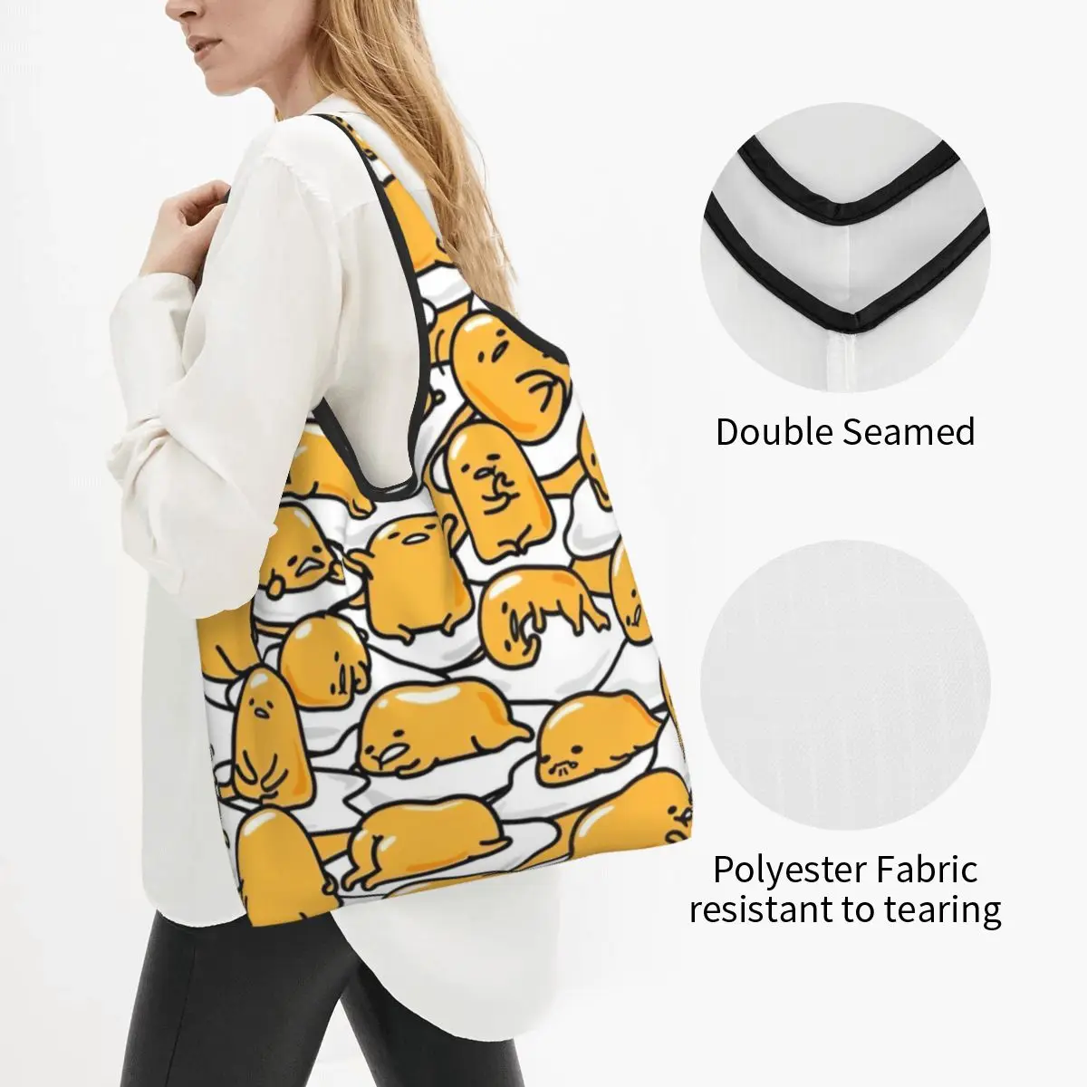 Sanrio Gudetama Egg Printed Shopper Bag Aesthetic Handbags Polyester Outdoor Tote Bag Student Custom Beach Bag