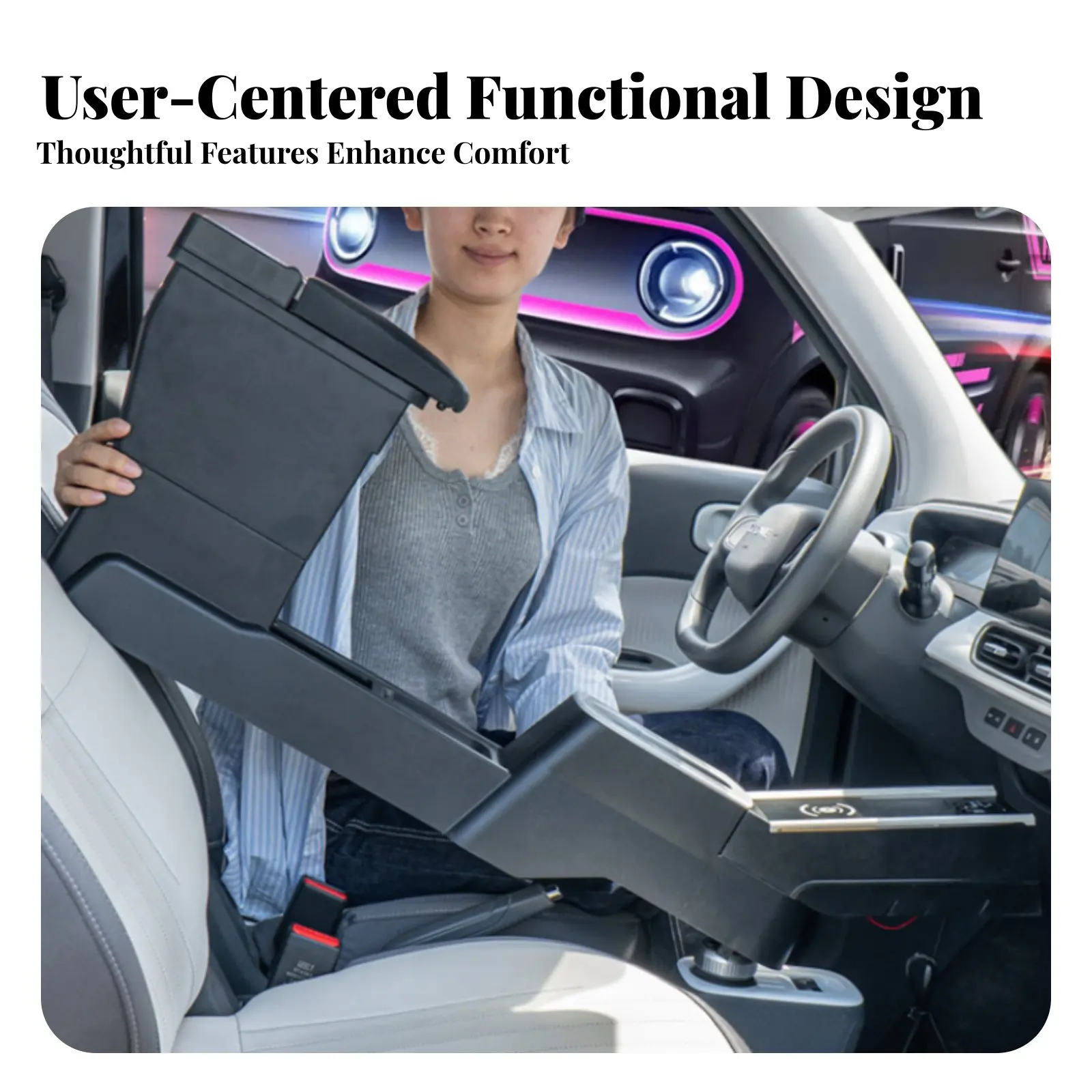 

Geely Panda MINI Armrest Box, Car Upgrade Charging Port Type-C, Mood Light, Black, Coral, 2024-2025