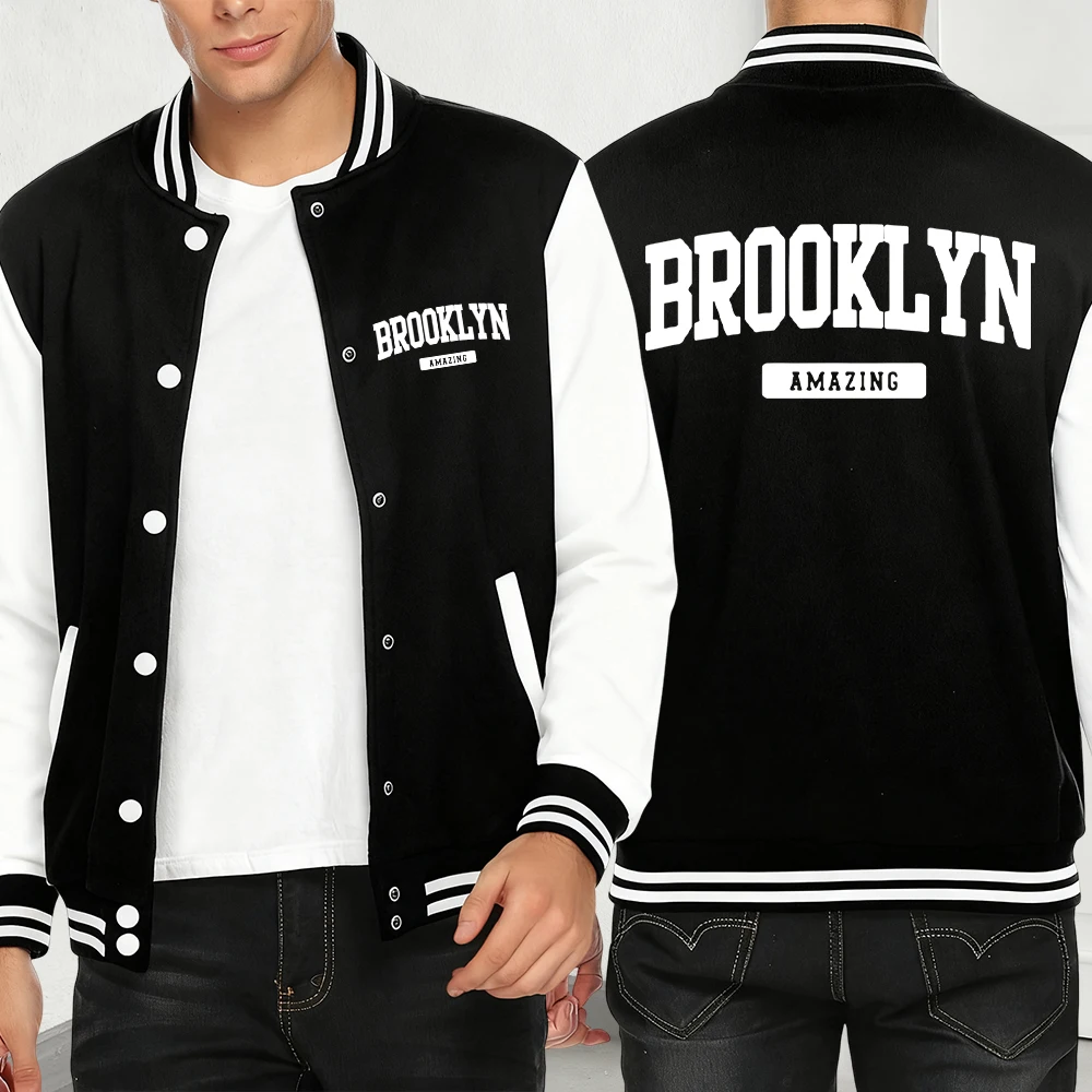 

Brooklyn Amazing Letter Print Мужские куртки Повседневная уличная одежда Модная куртка в стиле хип-хоп Осеннее флисовое пальто унисекс Топы на пуговицах