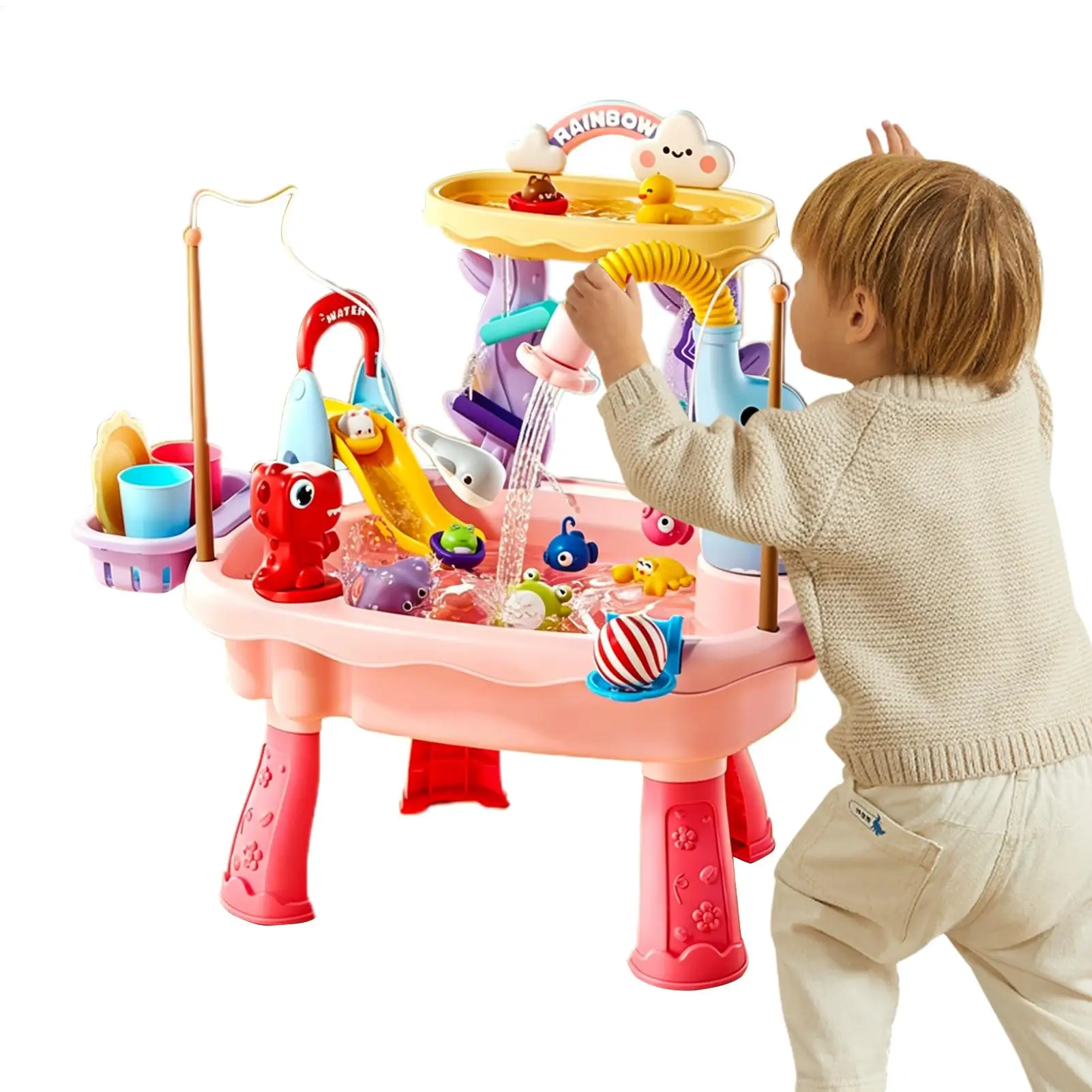 Water Activity Table for Kids, Outdoor Summer Sensory Playset with Pump, Sand & Water Toy for Toddlers Boys Girls Backyard Beach