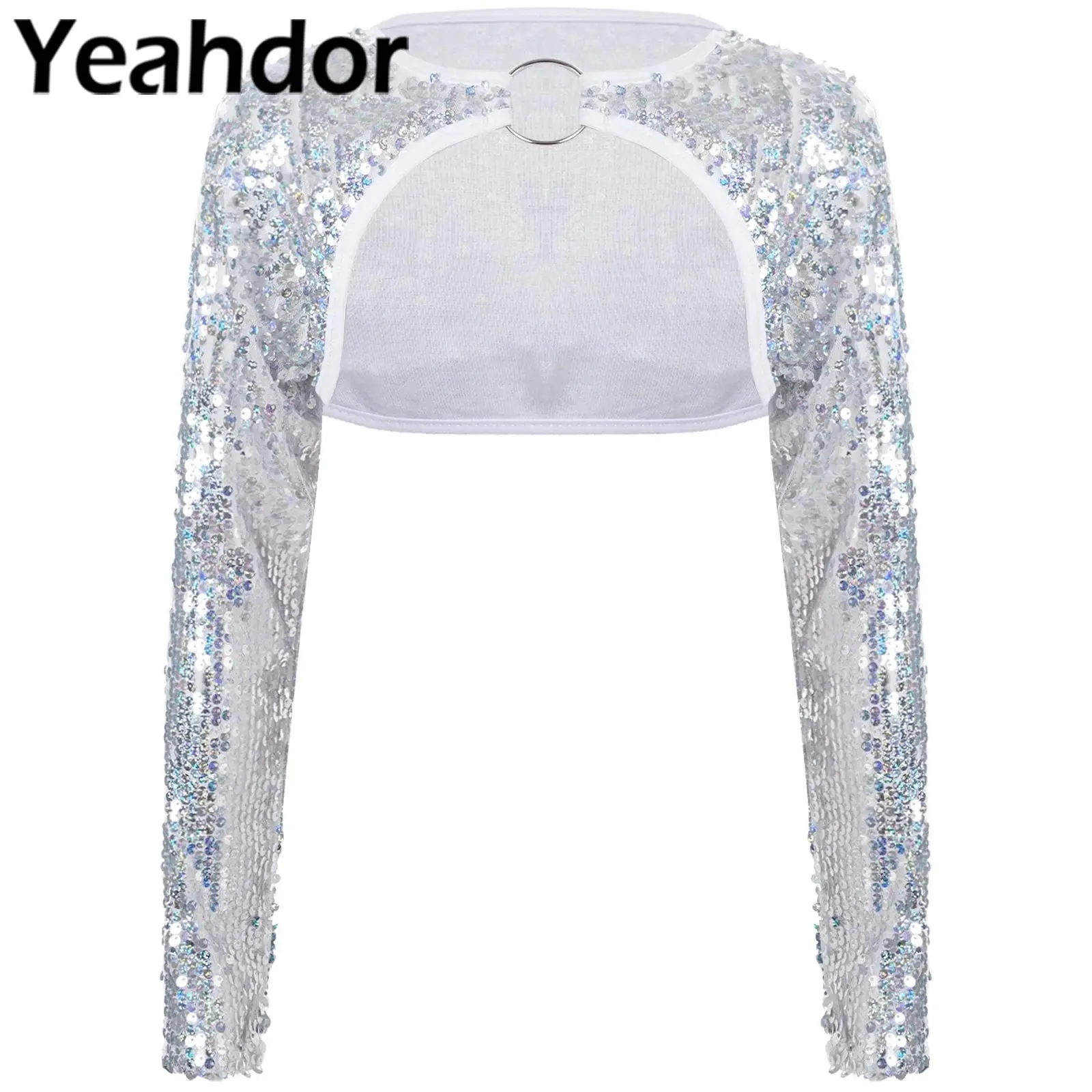 Kids Girls Glittery Sequin Bolero Jacket Fashion Children Long Sleeve Coat Top Birthday Rave Party Shrug Festival Prom Costume