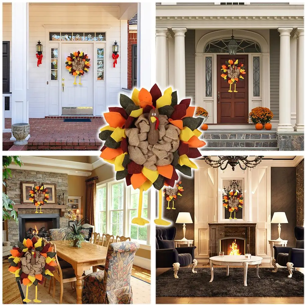 Thanksgiving Turkey Door Hanging Front Garlands Fall Harvest Decoration For Indoor And Outdoor Use Party Supplies W6H7