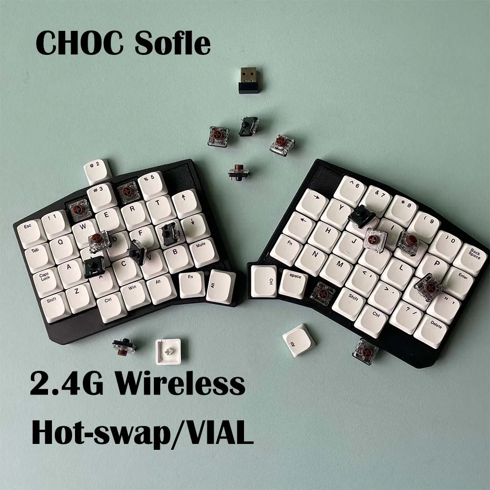 新型ロープロファイルソフトレ分割キーボードChocホットスワップ2.4Gワイヤレス人間工学メカニカルキーボードVIALプログラマブルゲーミングキーボード