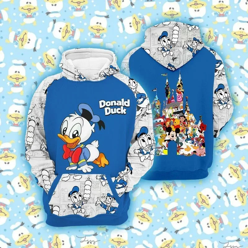 Disney-Sudadera con capucha para hombre y mujer, con estampado 3d a rayas de Pato Donald, sudadera informal con cremallera, ropa de calle Harajuku