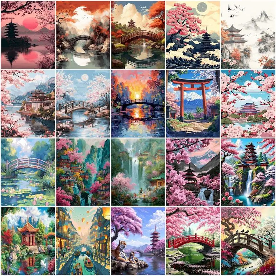 

GATYZTORY Architecture Retro Landscape Bridge Art Supplies Oil Handmade Painting By Numbers On Canvas Watercolor Picture Drawing
