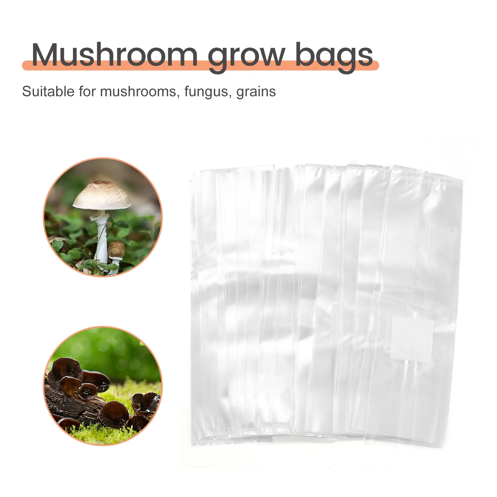 Y42A-50Pcs PVC Mushroom Spawn Grow Bag Substrate Clear Bags High Temp Pre-Sealable