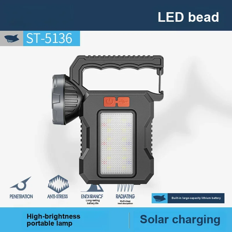 Reflective Safety Solar Handheld Searchlight ABS Protective Dual Mode Spotlight, Red Blue Flashing Warning Emergency Light