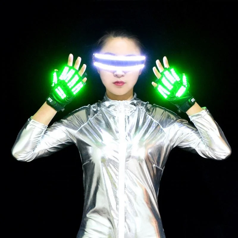 Disco Dancing LED Luminous Gloves LED Flashing Glasses Laser Costume Laser Performance Costumes Nightclub Performance Props