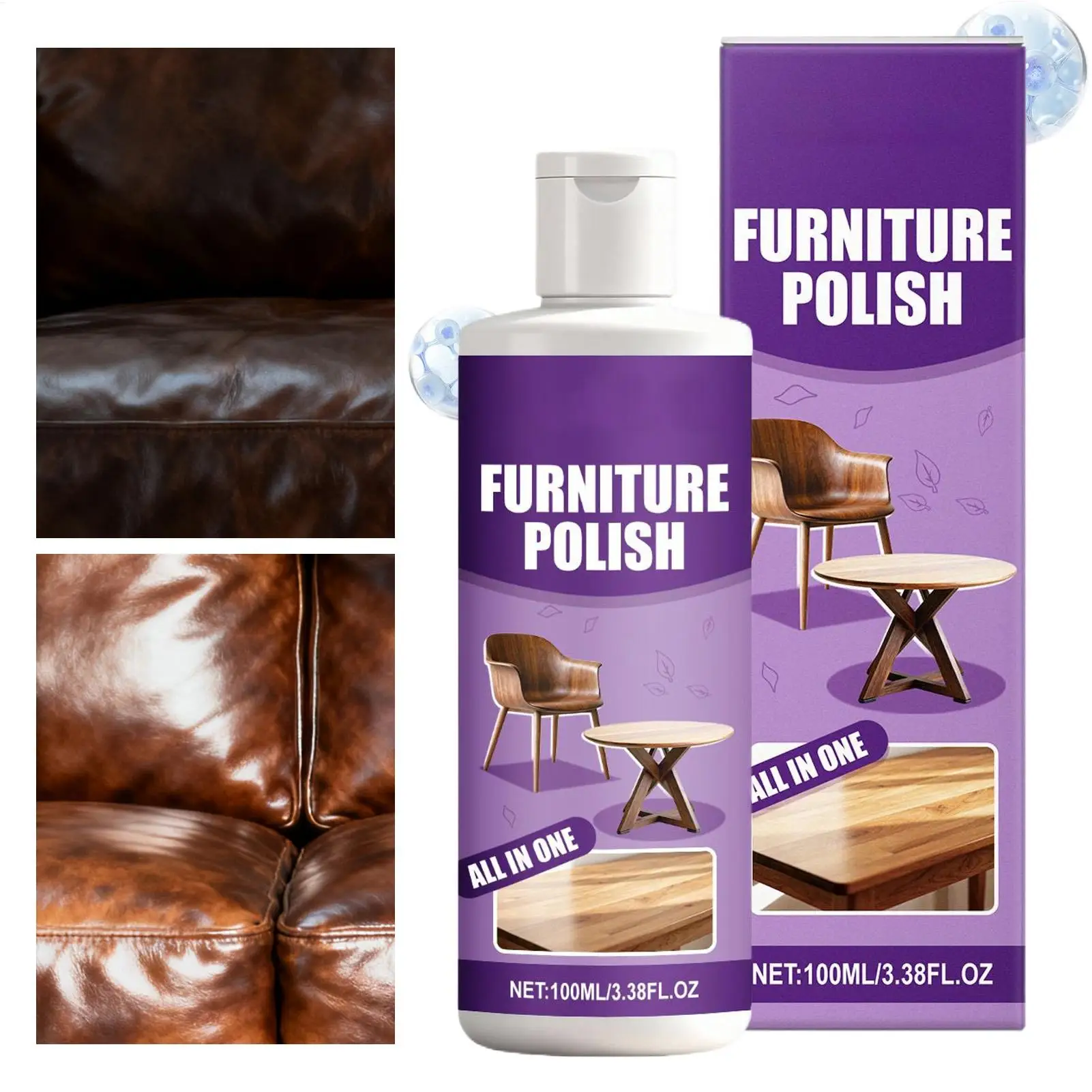 

100ml Furniture Polish & Conditioner for Hardwood, Leather, Kitchen Cabinet, Table - Restores Shine & Protects Surfaces