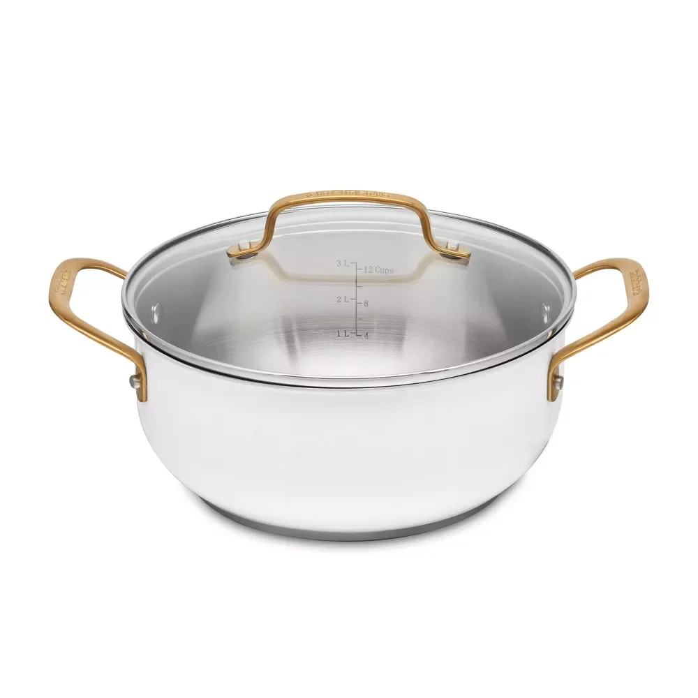 

10 Inchs Classic 4.5qt Stainless Steel Dutch Oven with Cover and Brushed Gold Handles Matte White