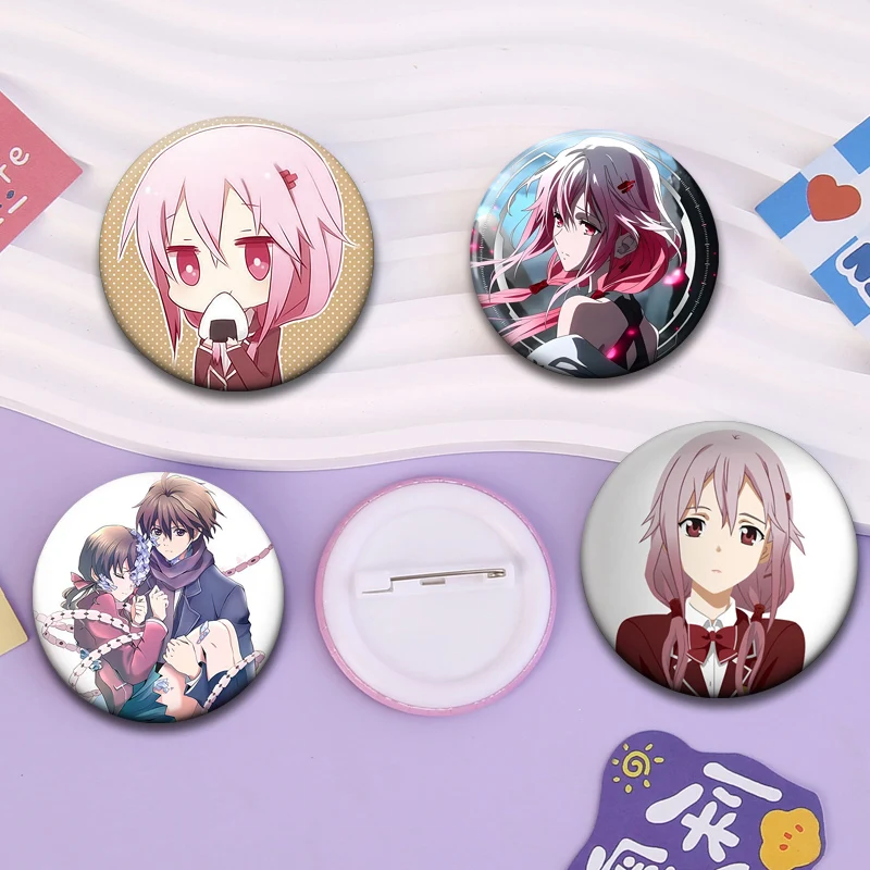 Anime Guilty Crown Pins OUMA SHU,YUZURIHA INORI Cartoon Badge Round Creative Brooches for Backpack Clothes Accessorys Gifts