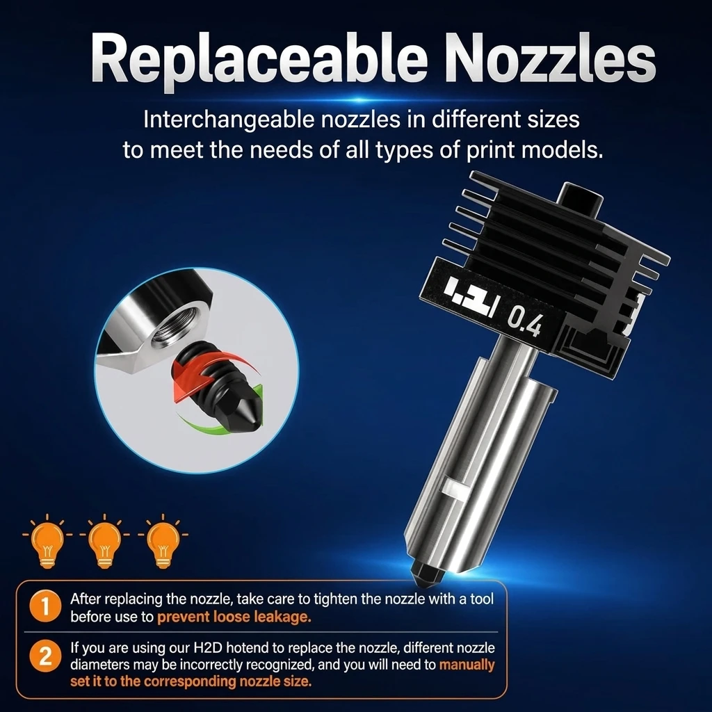 For Bambu Lab X2D P2S H2S A1 A1 Mini A2 Quick‑Swap Removable Hotend Assembly Kit, 0.2/0.4/0.6/0.8mm Nozzle 3D Printer Parts