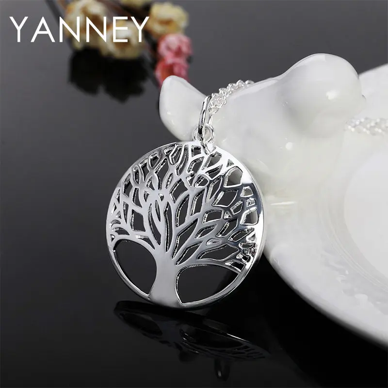 925 Silver Round Tree of Life 18 Inches Necklace For Women Fashion Charm Engagement Jewelry Christmas Gifts Wholesale