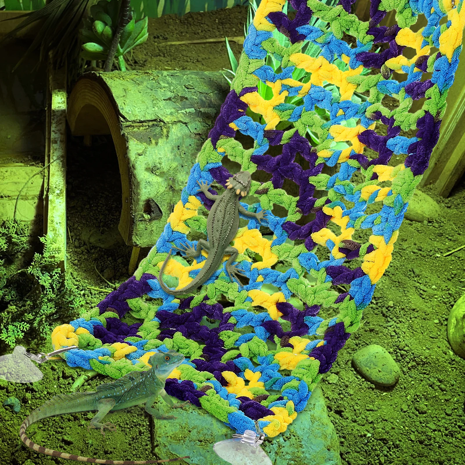 

Reptile Hammock Basking Bed Hanging Cage Accessory Lizard Tank SpaceSaving Design EasyCleaning PetResting Mat