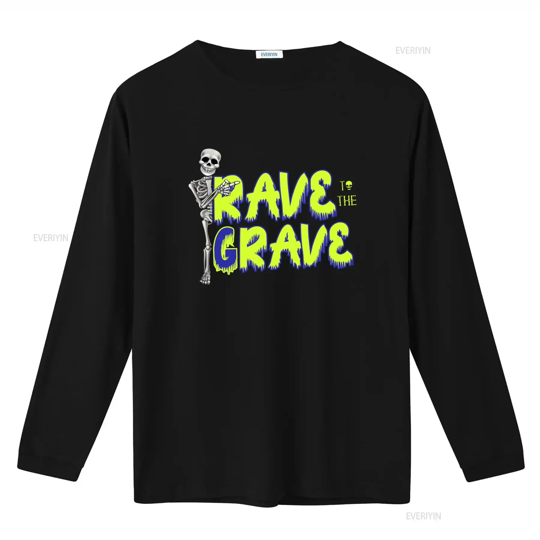 Rave To The Grave T Shirt Casual Black Plus Size Outfit Oversized Edm Skeleton  vintage Washed streetwear Top For Everyday Wear