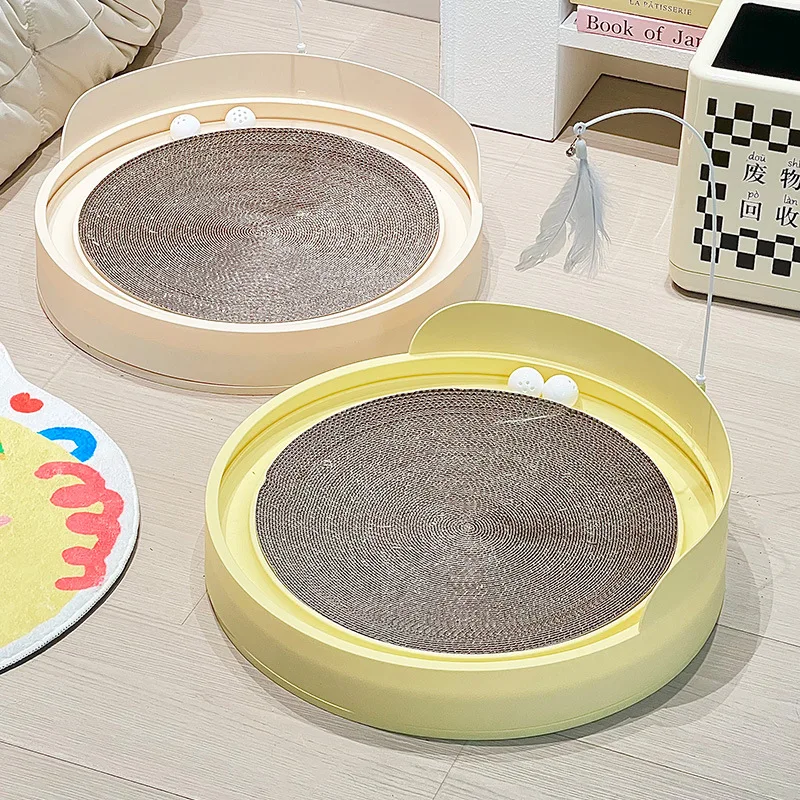 Extra-Large Round Cat Scratcher with Ball No-Mess Durable Corrugated Cat Bed & Toy Scratch Lounge for Kittens Pet Supplies