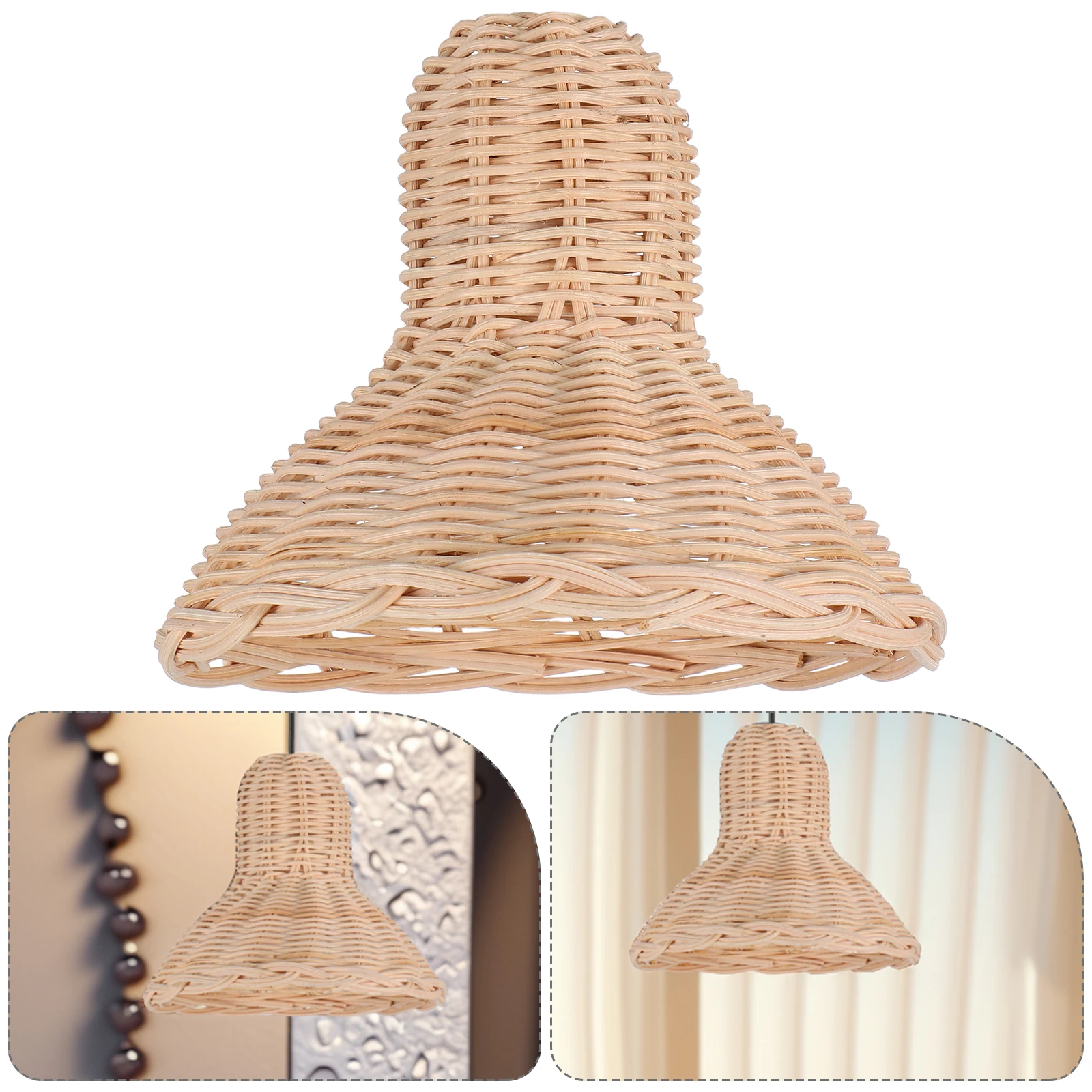 

Handwoven Rattan Lampshade Hanging Pendant Light Cover Replacement Boho Woven Ceiling Lamp Shades For Bedroom Living Room