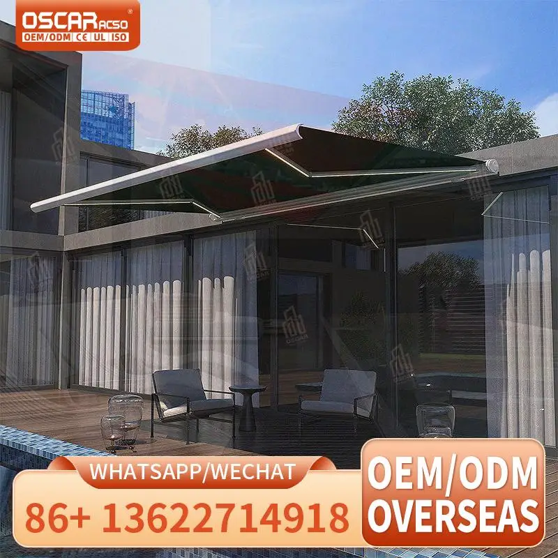 

White Aluminum Manual Retractable Sun Shade Canopy for Coffee Shop Patio Roof Folding Awning with Remote Control Retractable Awn